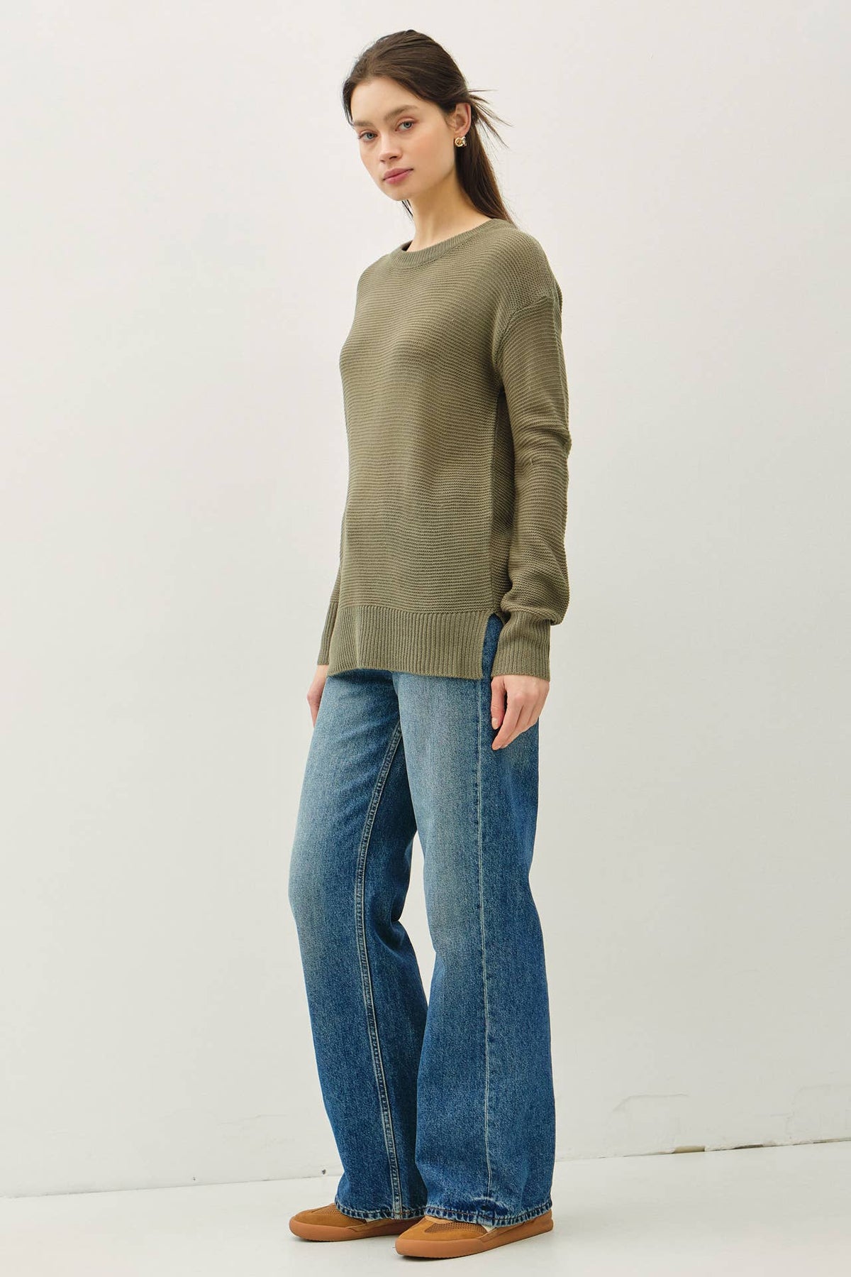 NEW COLOR-BASIC ROUND NECK BOYFRIEND FIT SWEATER