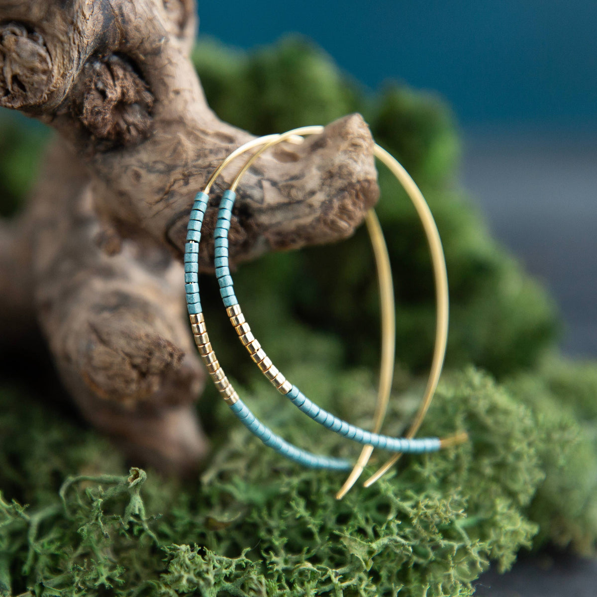 Norah Earrings-Turquoise | Beaded Threader Hoops
