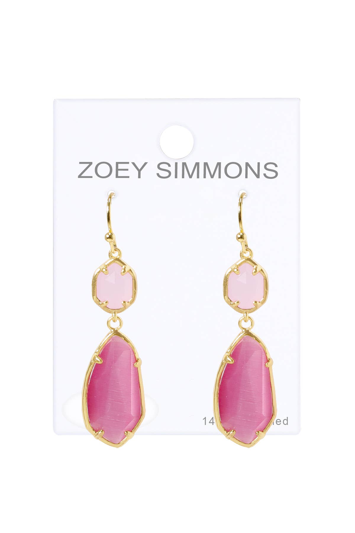 Pink Cat's Eye Hanging Drop Earrings - GF