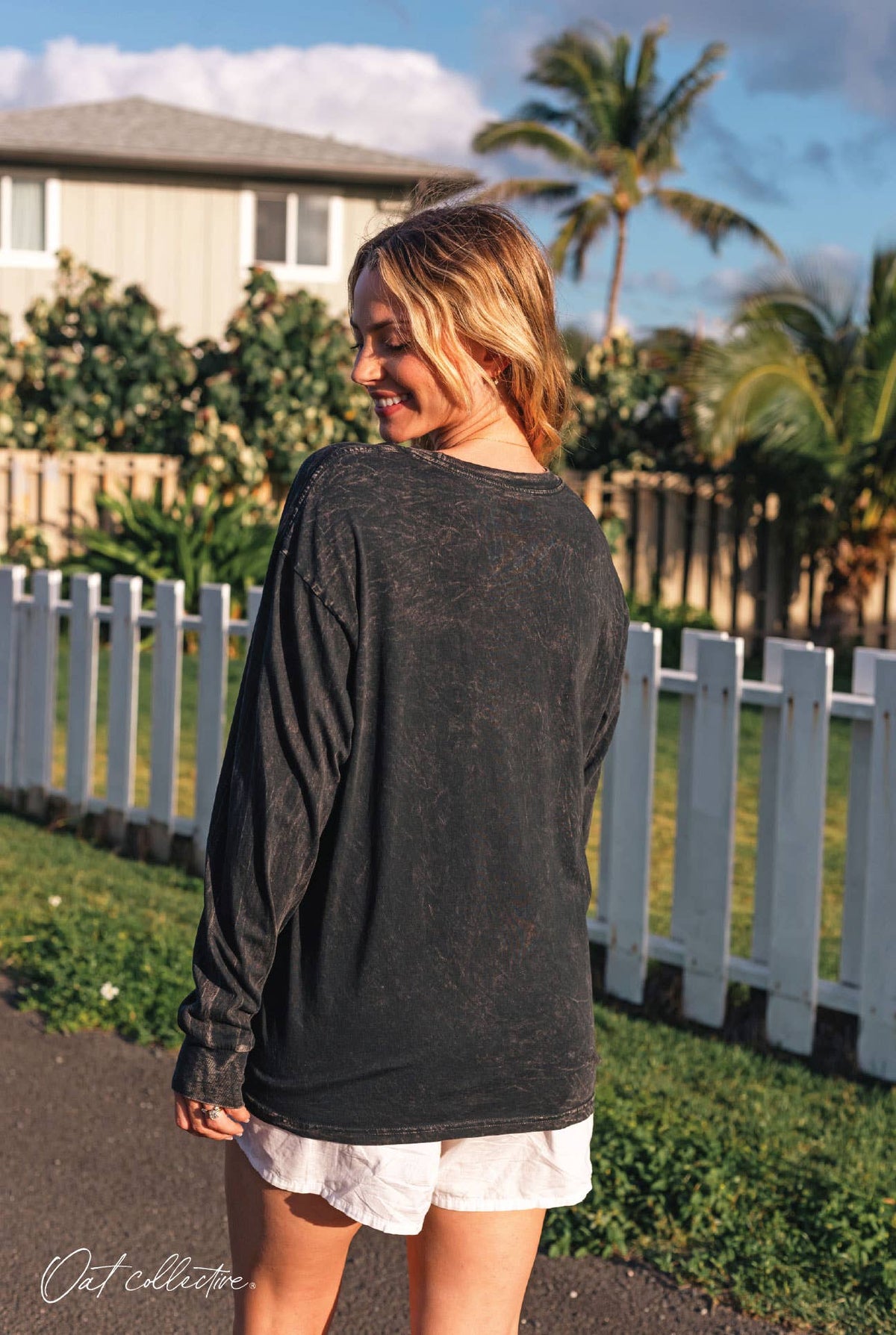 MAMA GOOSE Mineral Washed  Graphic Tee Long Sleeve.