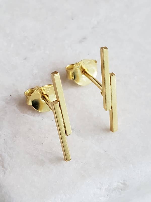 Gold Double Line Bar Studs