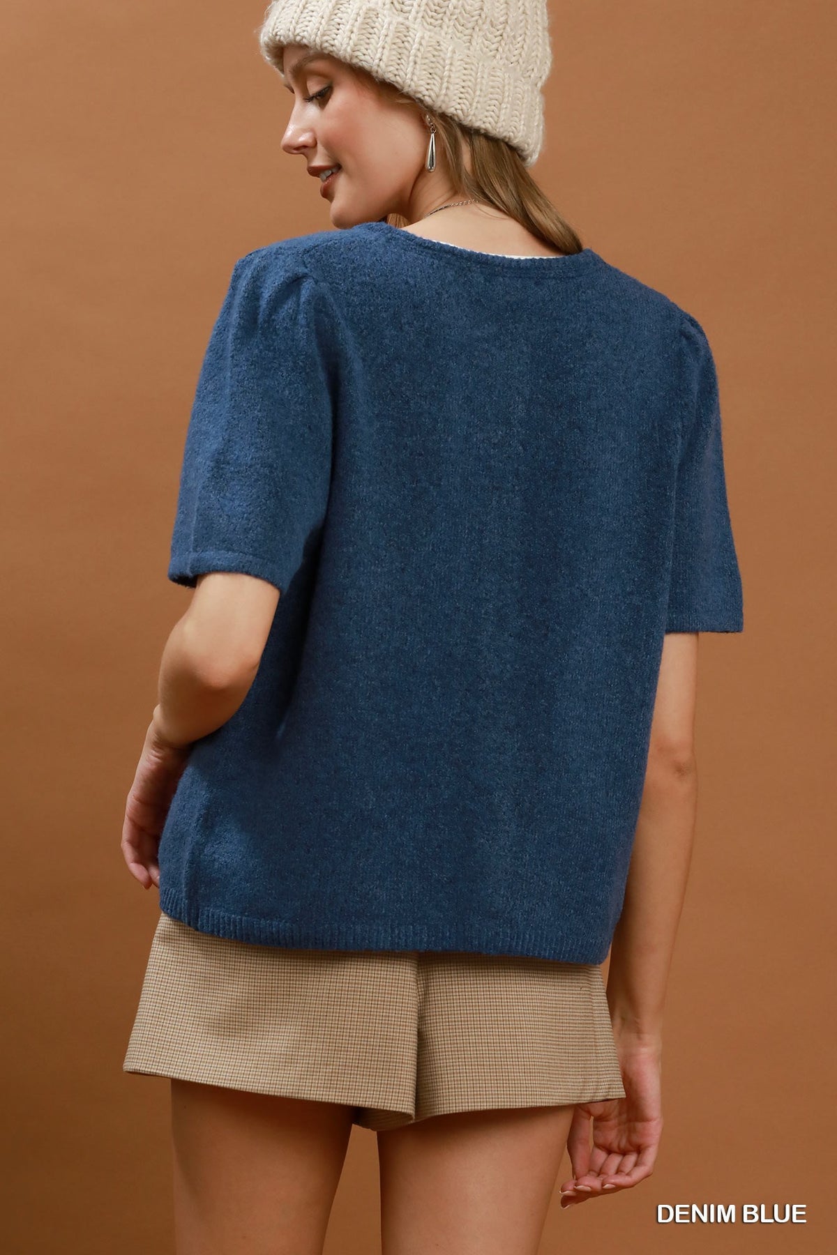 Knit Short Sleeve Button Down Cardigan Top