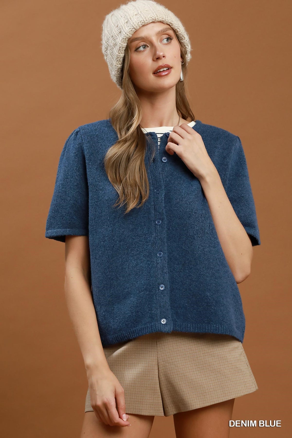 Knit Short Sleeve Button Down Cardigan Top