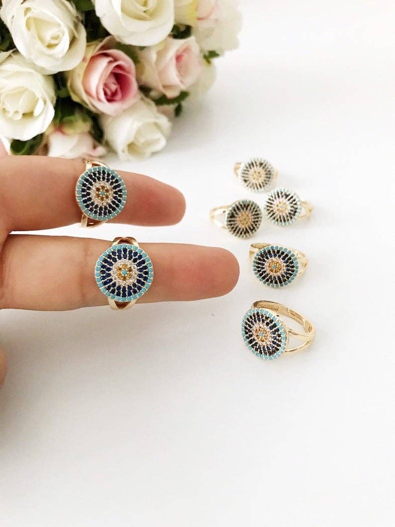 Zirconia Evil Eye Ring - Greek Style