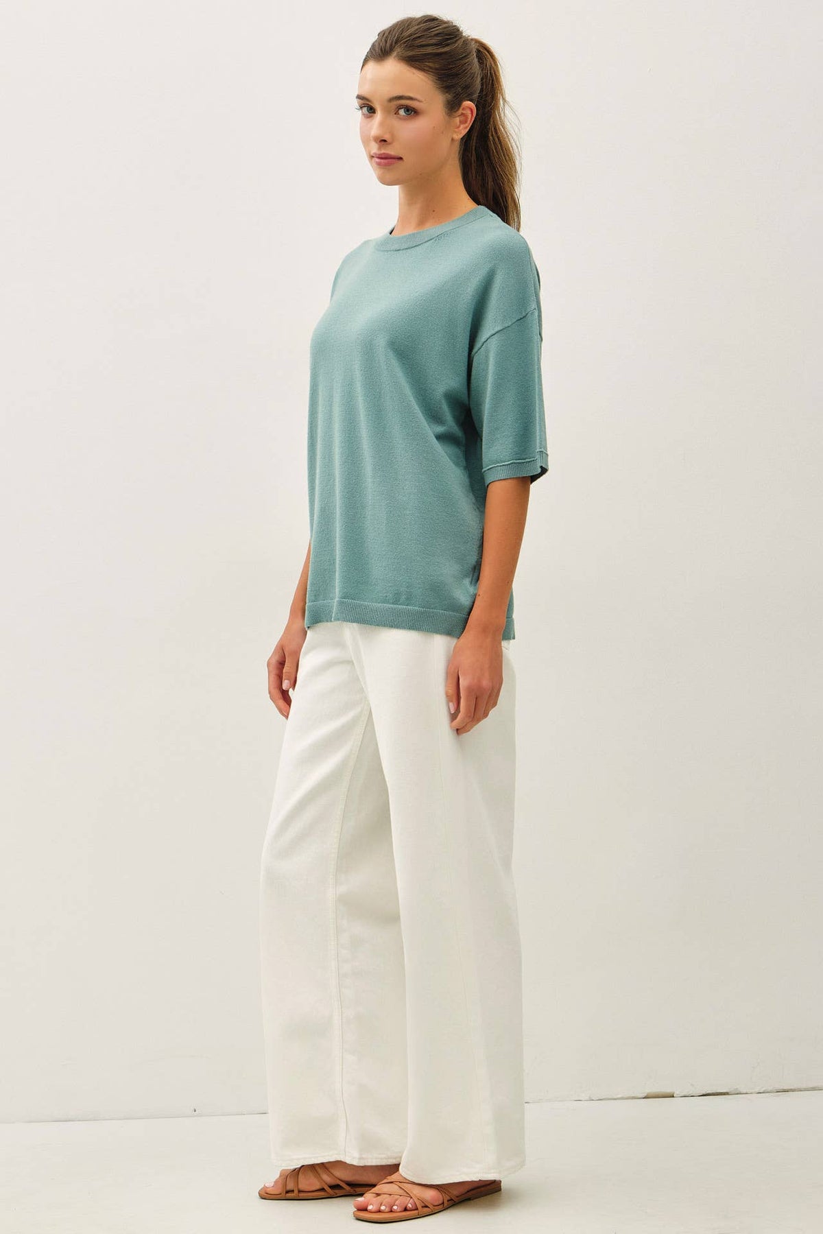 BOXY FIT HALF SLEEVE CREWNECK SWEATER
