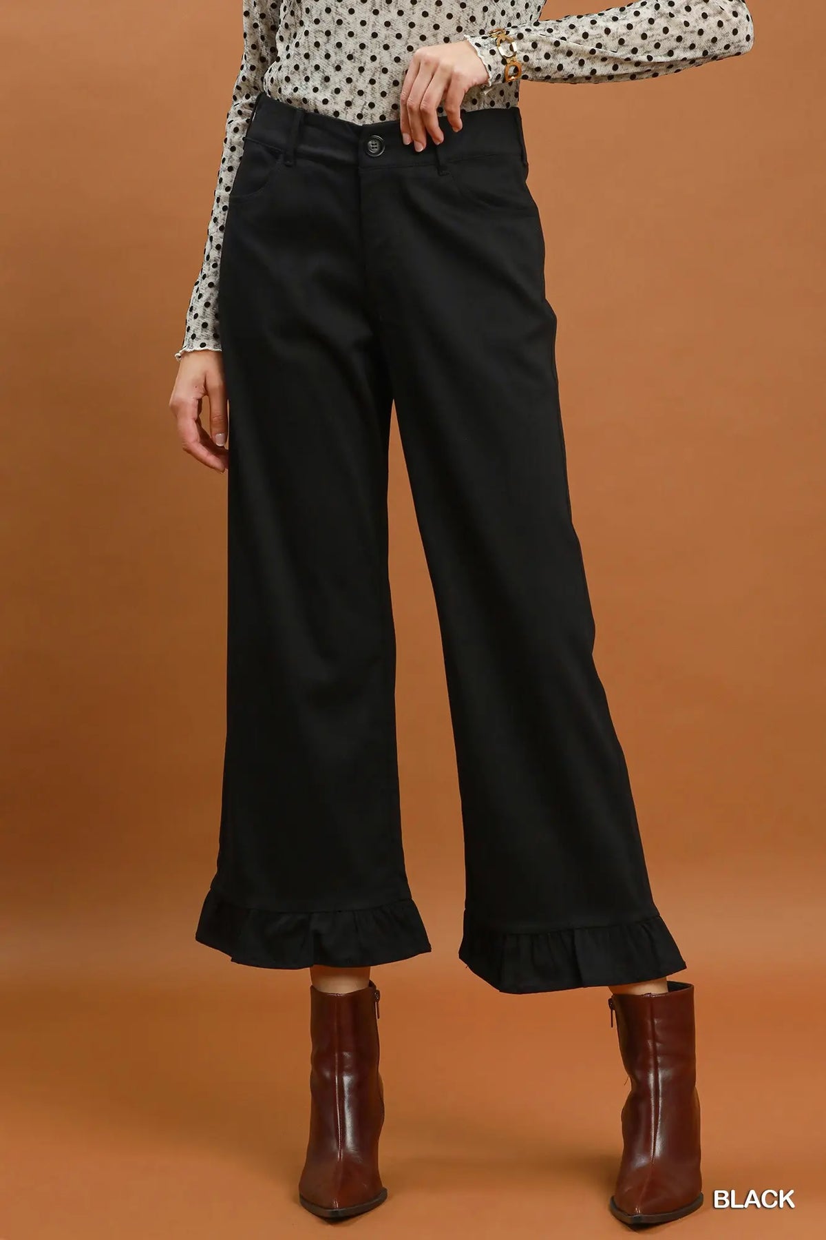 Wide Leg Pants with Ruffle Hem