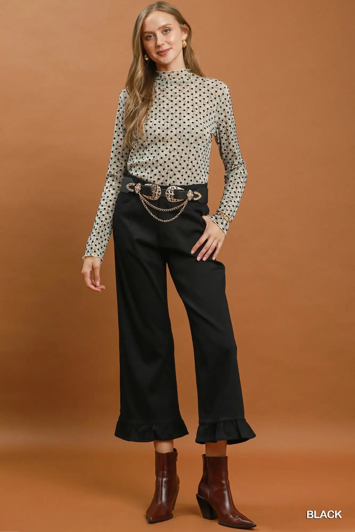 Wide Leg Pants with Ruffle Hem