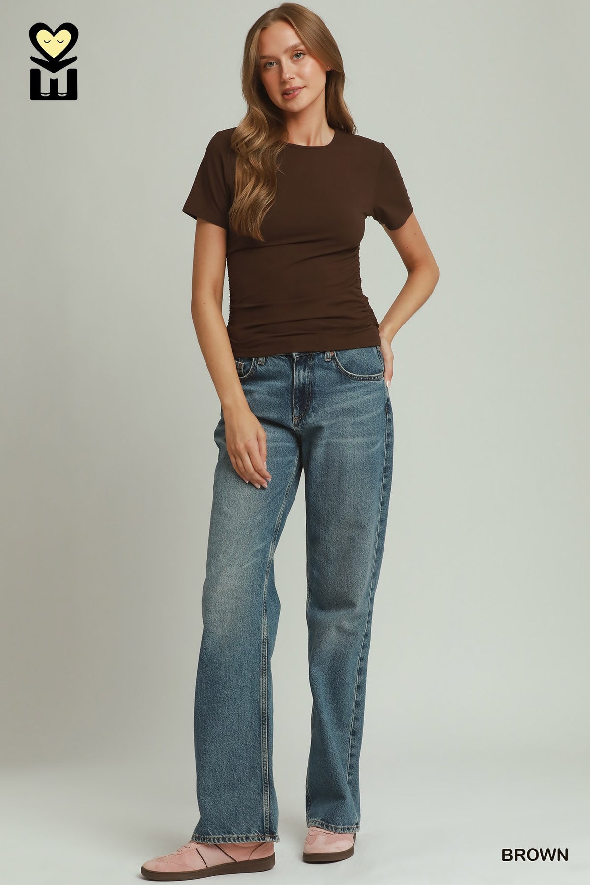 PULSEKNIT Side Ruched Round Neck Top