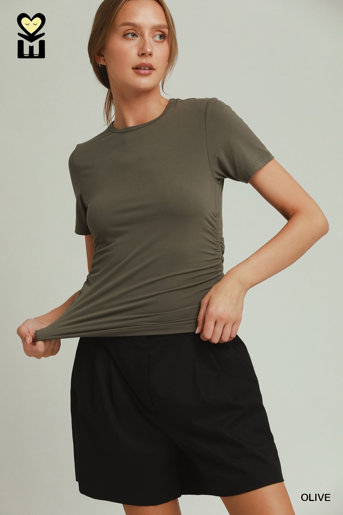 PULSEKNIT Side Ruched Round Neck Top