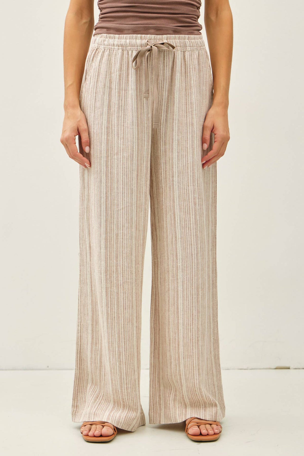 STRIPED LINEN WIDE LEG PANTS