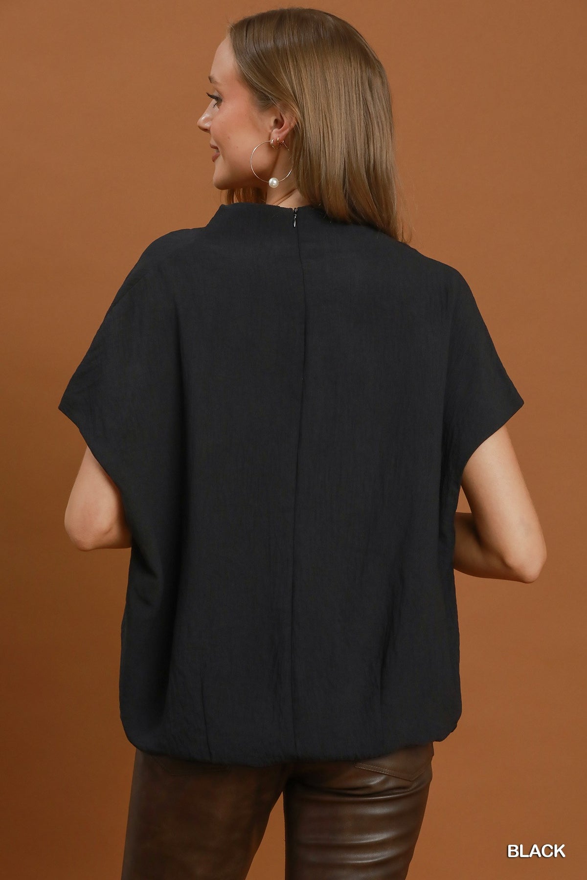 Draped Mock Neck Oversized Blouse
