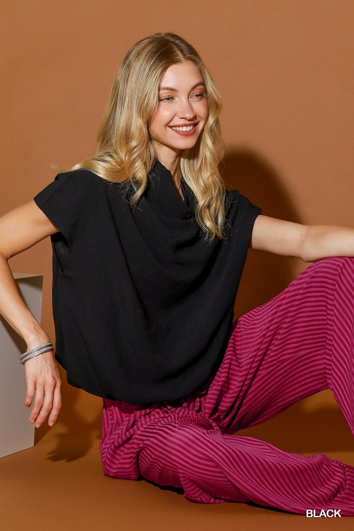 Draped Mock Neck Oversized Blouse