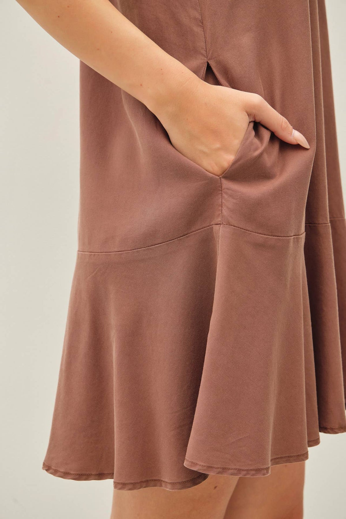 RUFFLE HEM TENCEL MINI DRESS