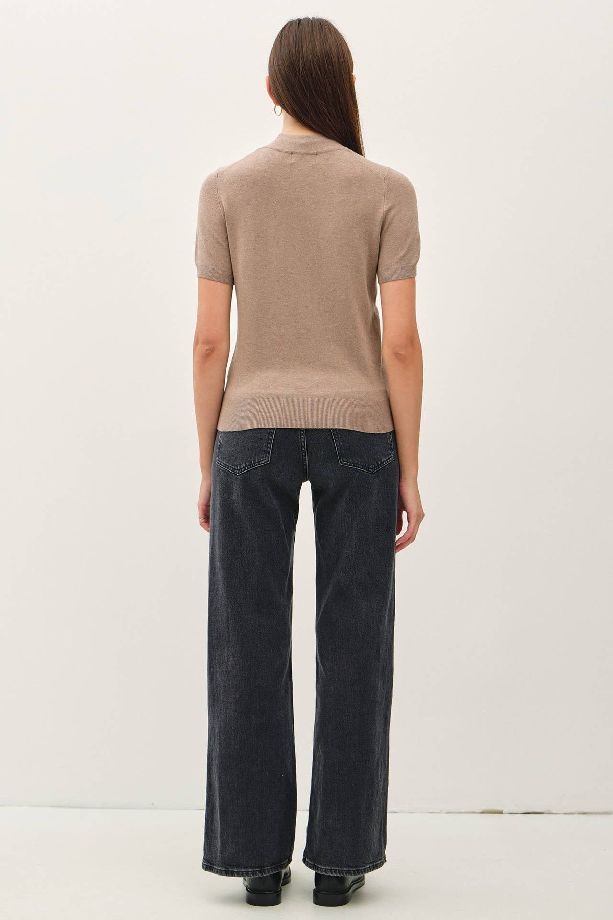 SHORT SLEEVE MOCK NECK SWEATER