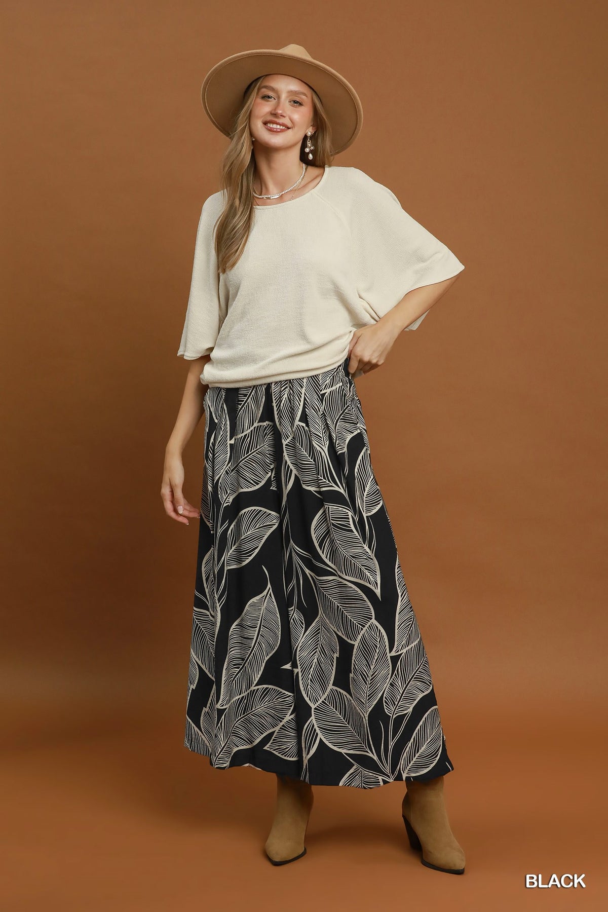 Tropical Leaf Print Wide Leg Palazzo Pants