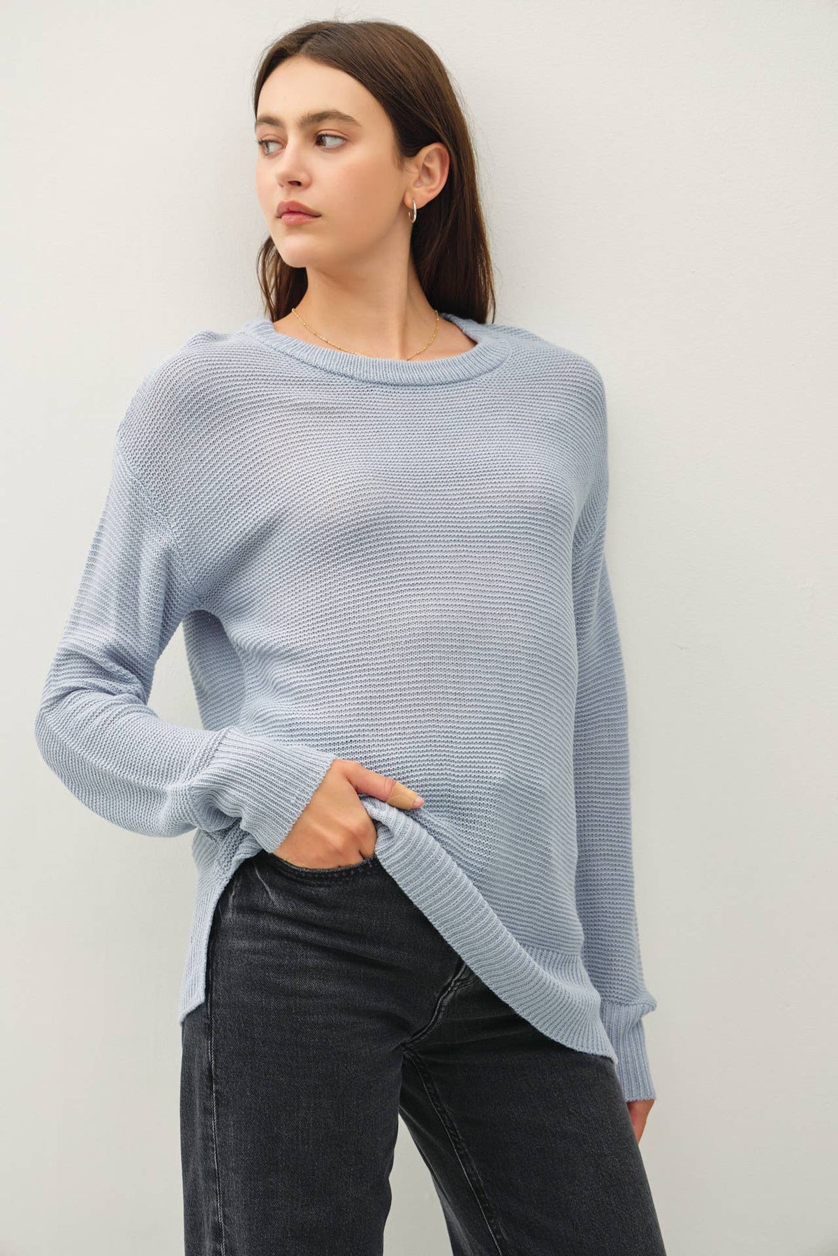 NEW COLOR-BASIC ROUND NECK BOYFRIEND FIT SWEATER