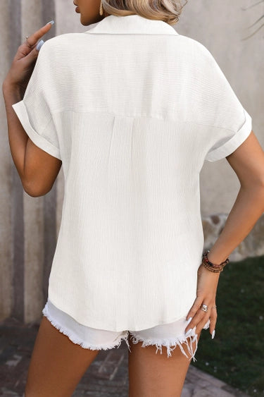 Button Front Short Sleeved Top - 4 Colors