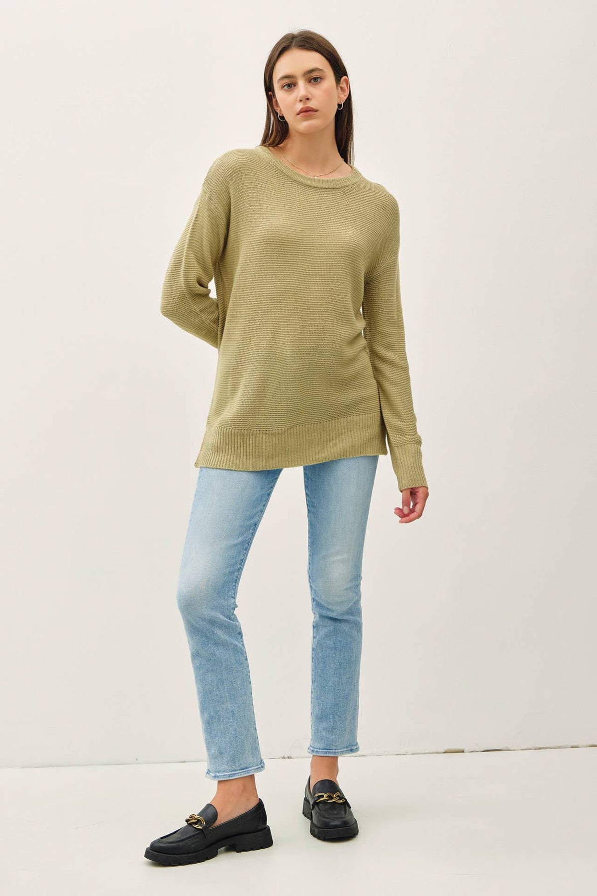 NEW COLOR-BASIC ROUND NECK BOYFRIEND FIT SWEATER