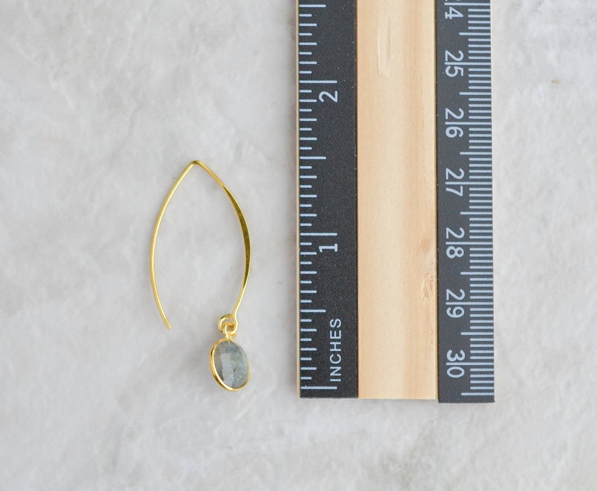 Vermeil Gold Marquis Medium Round Earrings - Labradorite