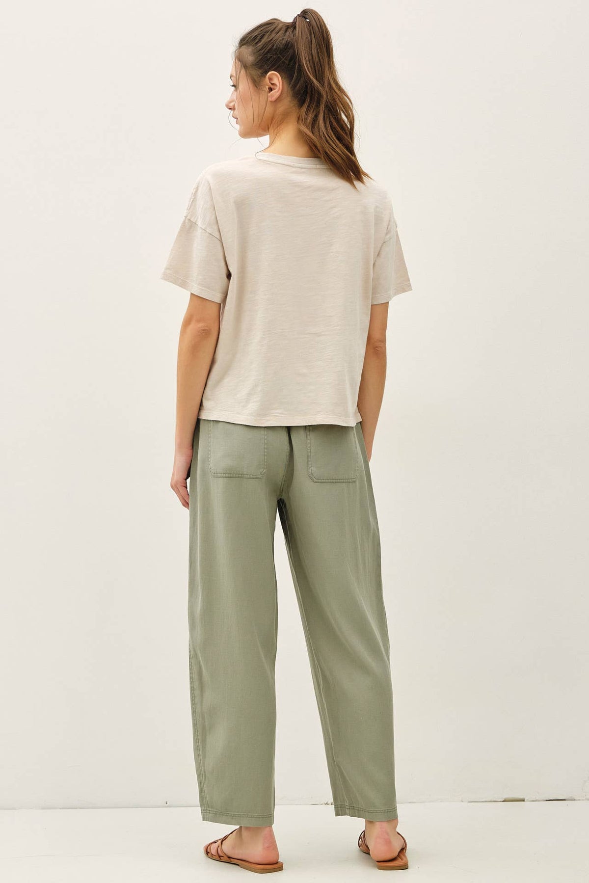 GARMENT DYE COTTON SLUB DROP SHOULDER BOXY CROP TEE