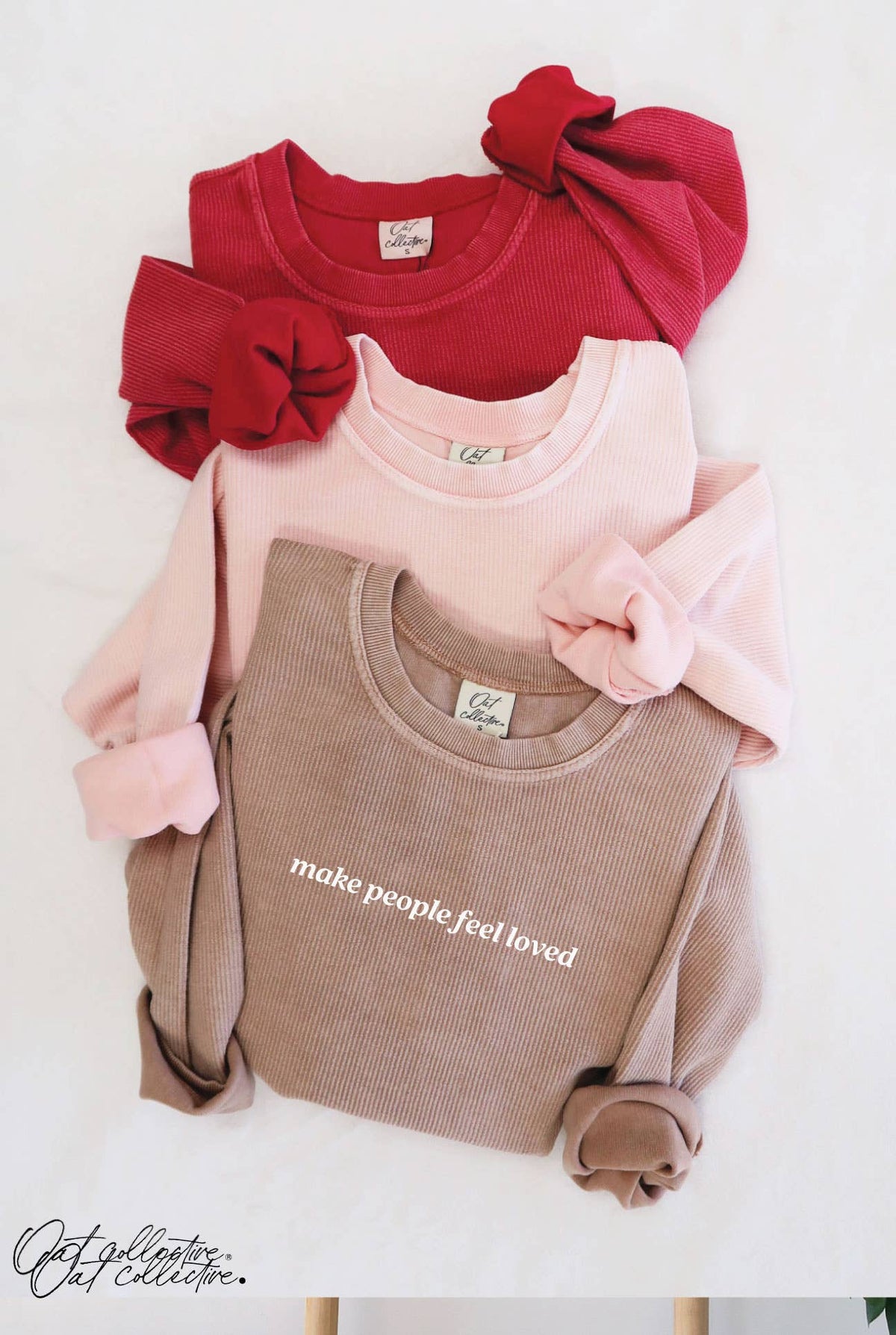 MAKE PEOPLE FEEL LOVED Cropped Thermal Vintage Pullover