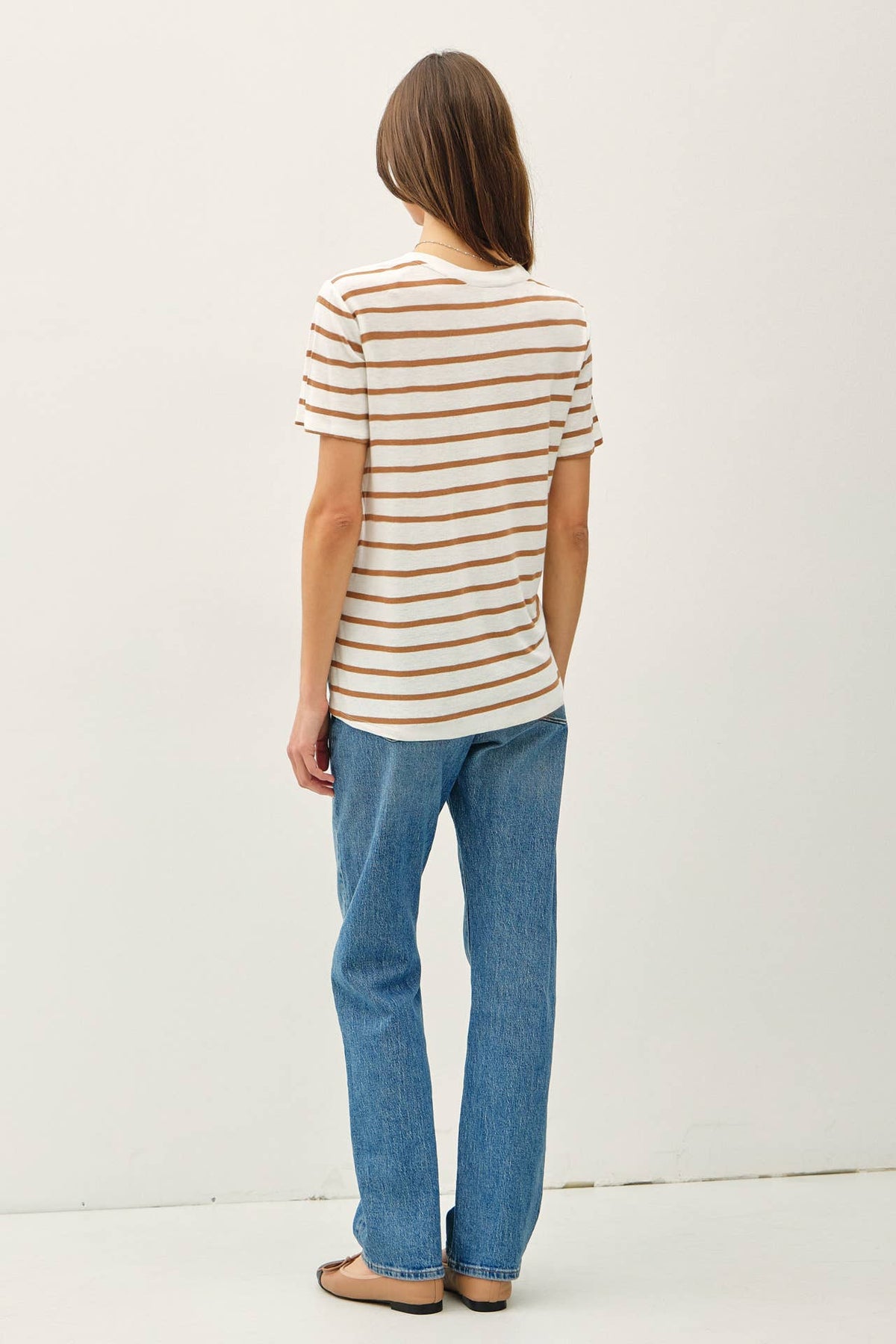 COTTON LINEN BLEND RELAXED FIT STRIPED T-SHIRT