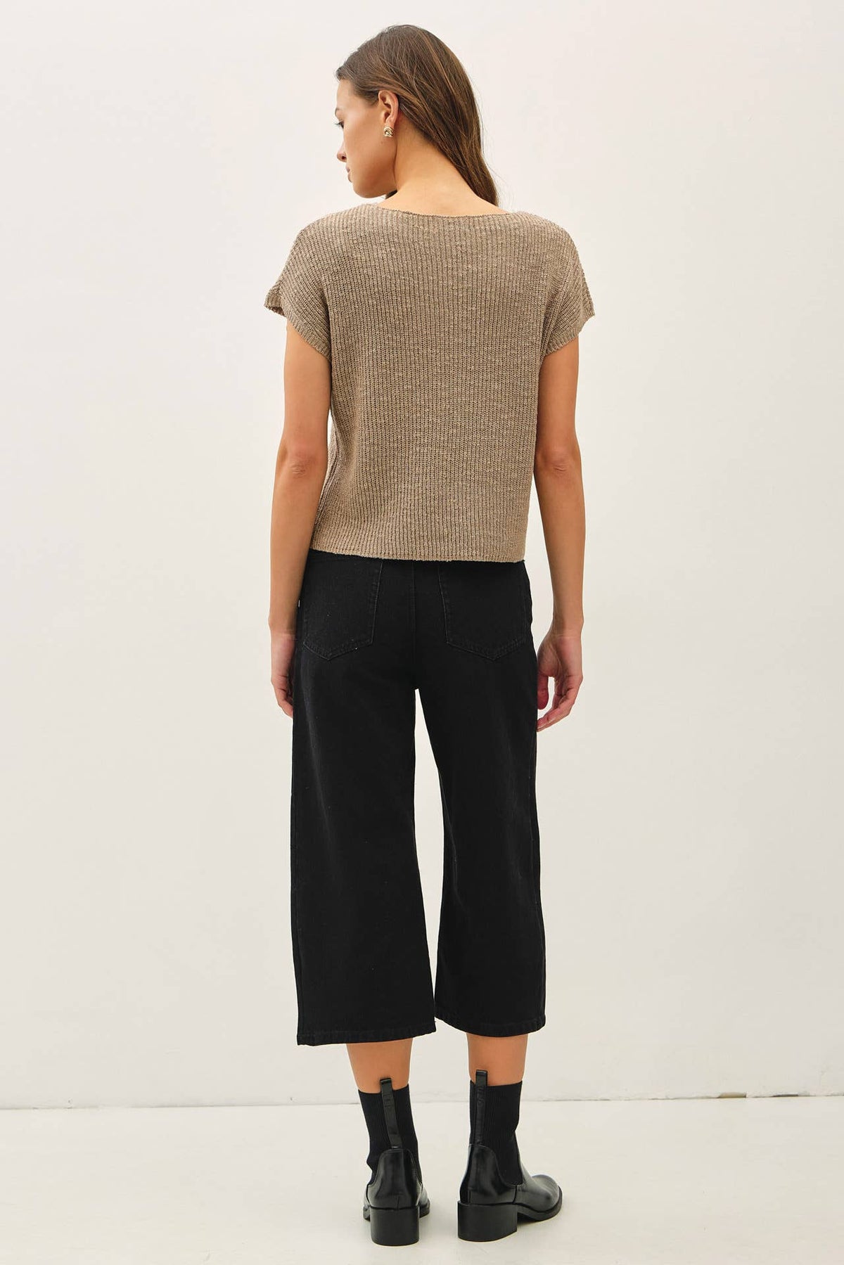 PATCH POCKET DOLMAN CAP SLEEVE BOXY KNIT