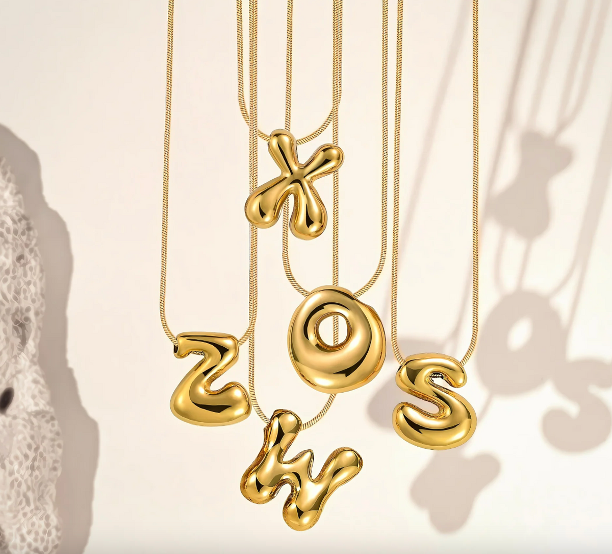 Gold Bubble Letter Necklace - 17 Styles