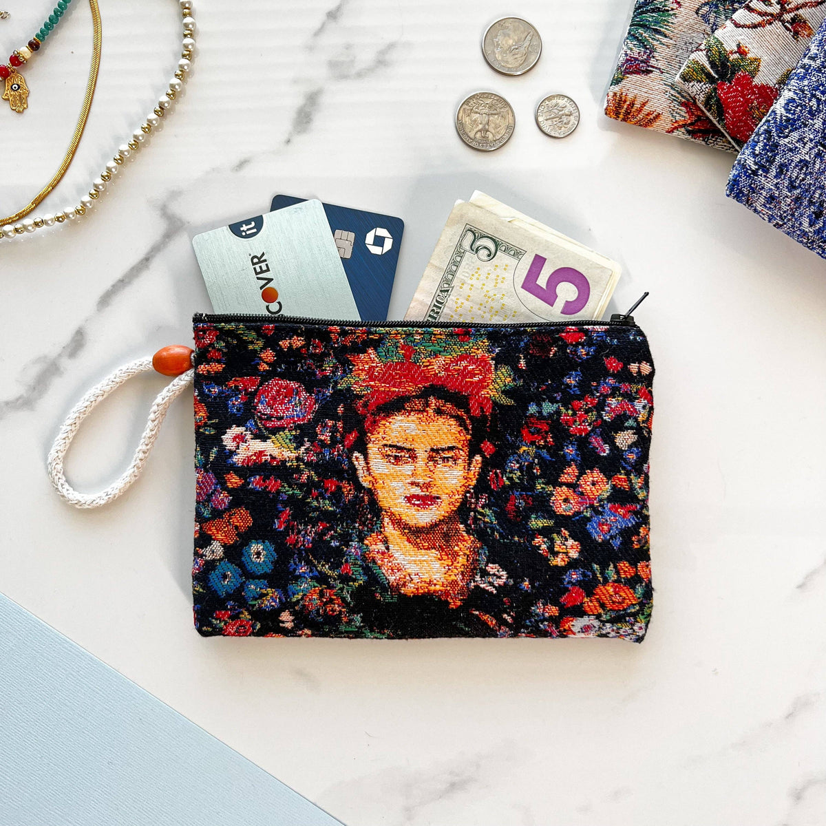 Boho Fabric Pouch, Cute Coin Purse for Women, Handmade Coin