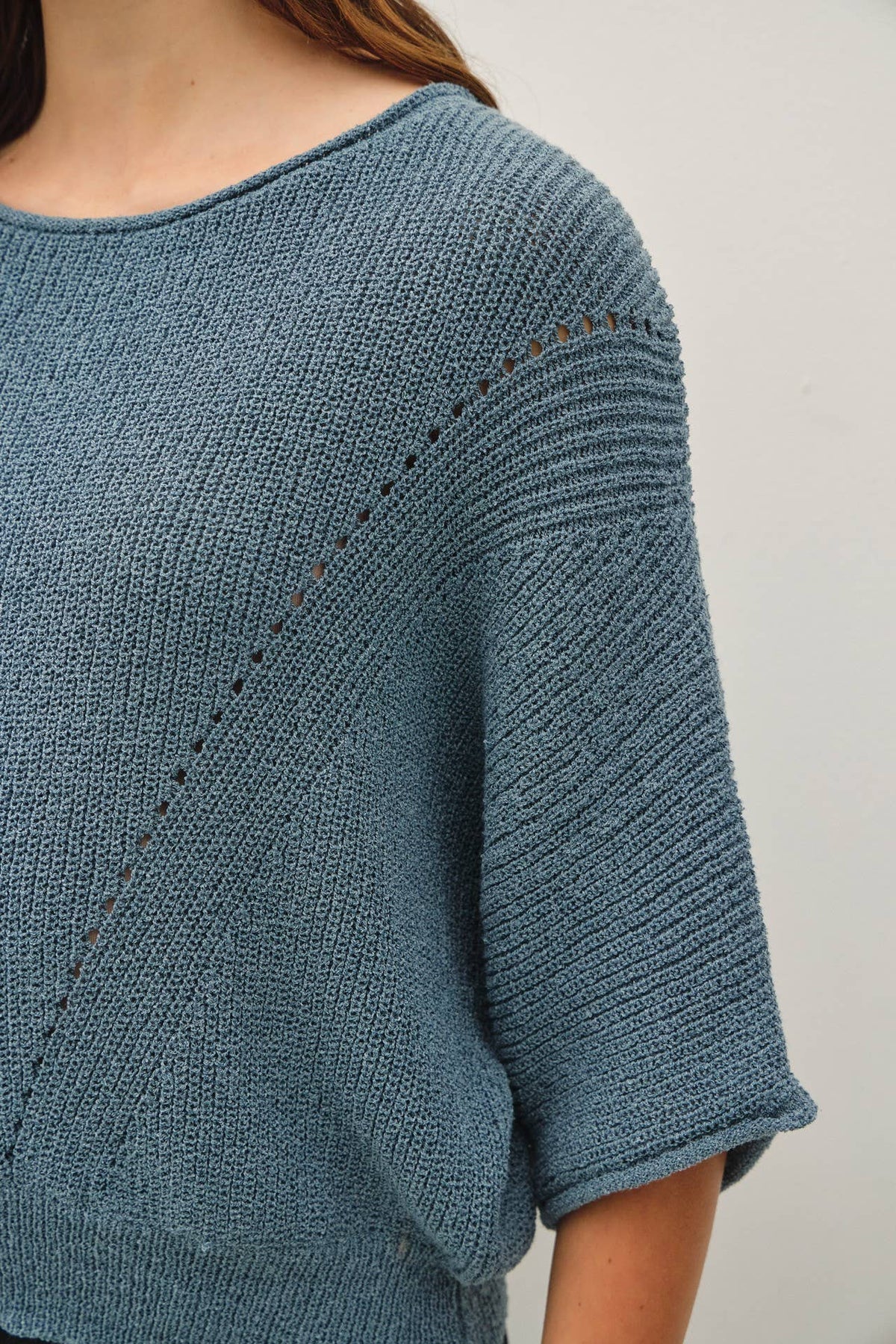 POINTELLE DOLMAN SLEEVE CROPPED SWEATER