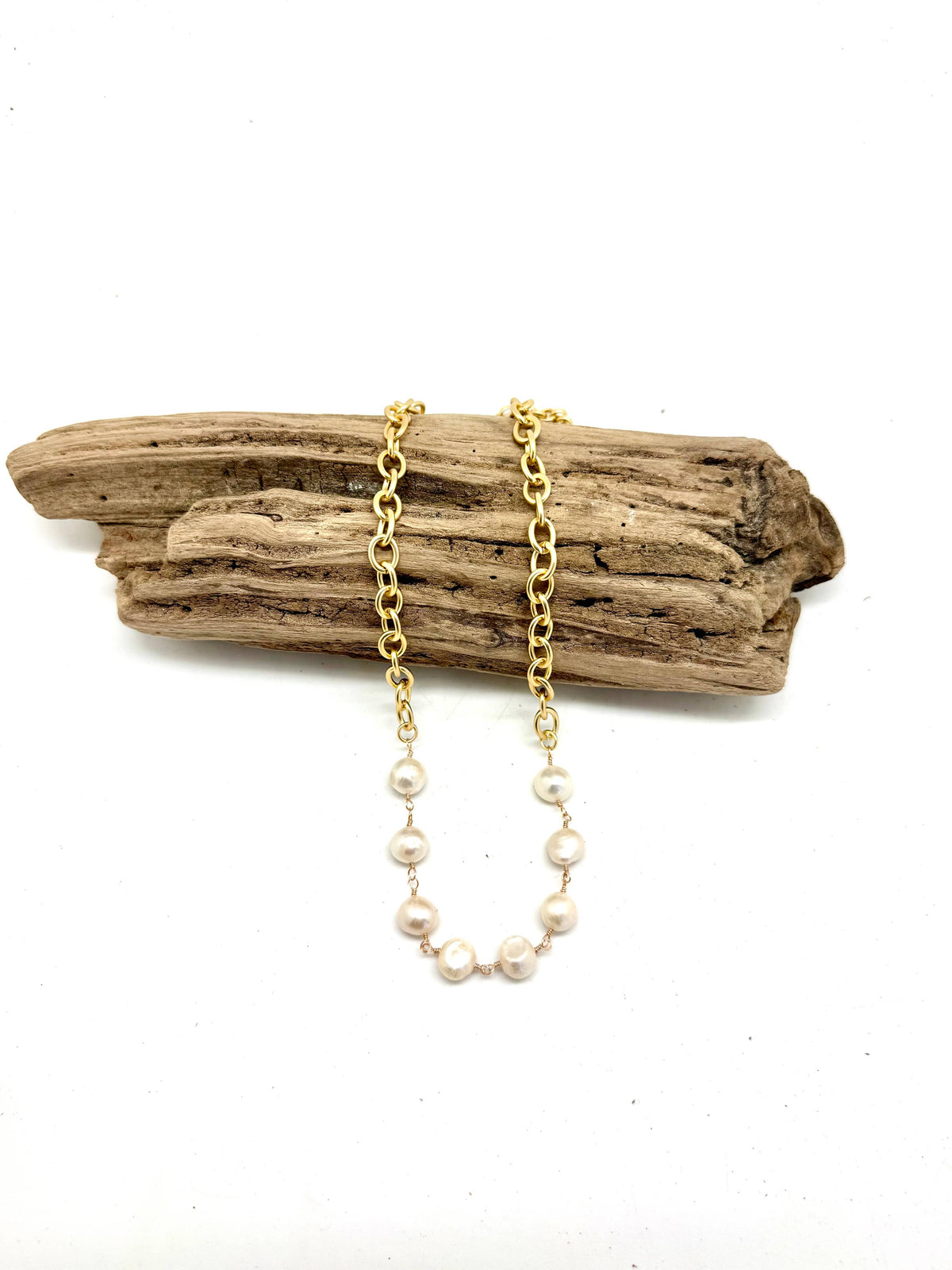 Necklace 10mm Freshwater Pearl w/AlloyPlatedMatteGold18”w/2”