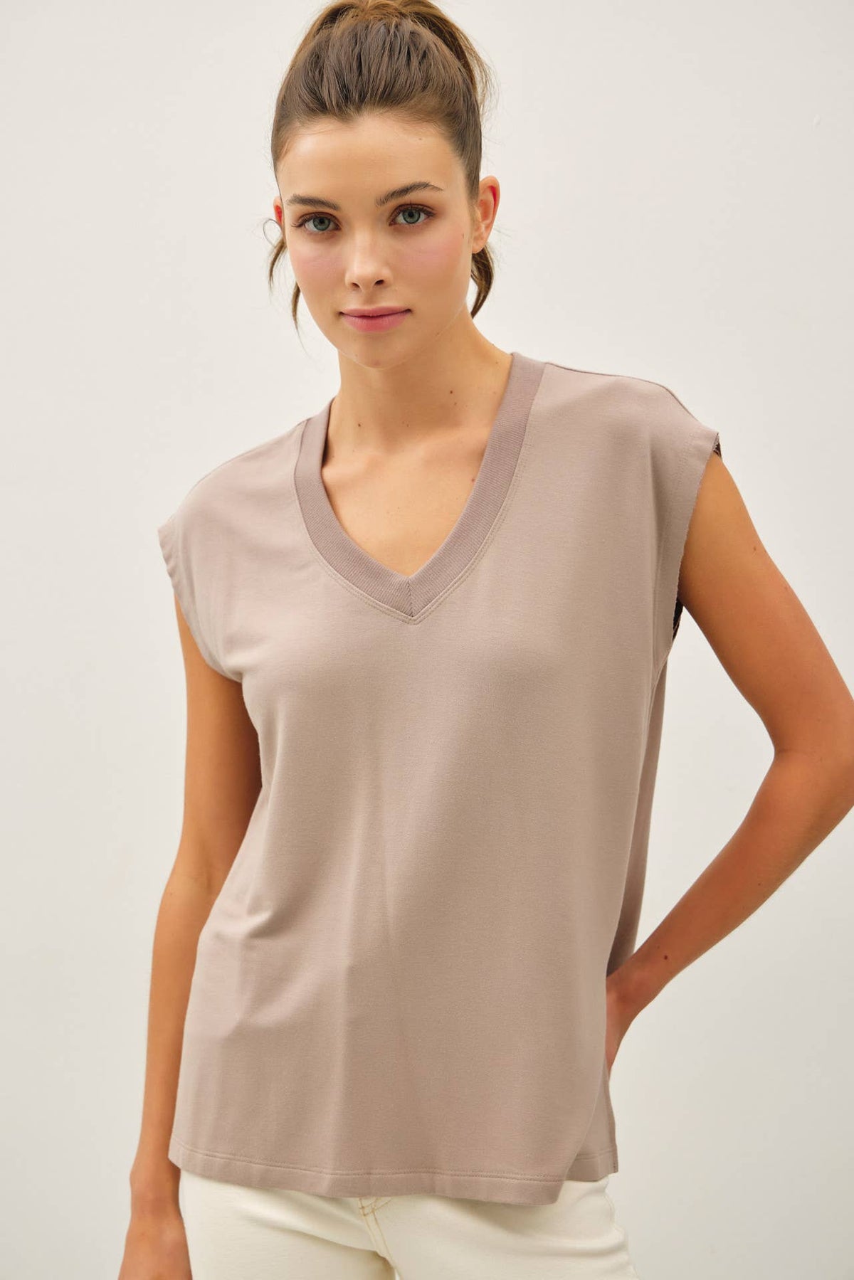 MODAL BUTTERY DOLMAN SLEEVE V NECK TOP