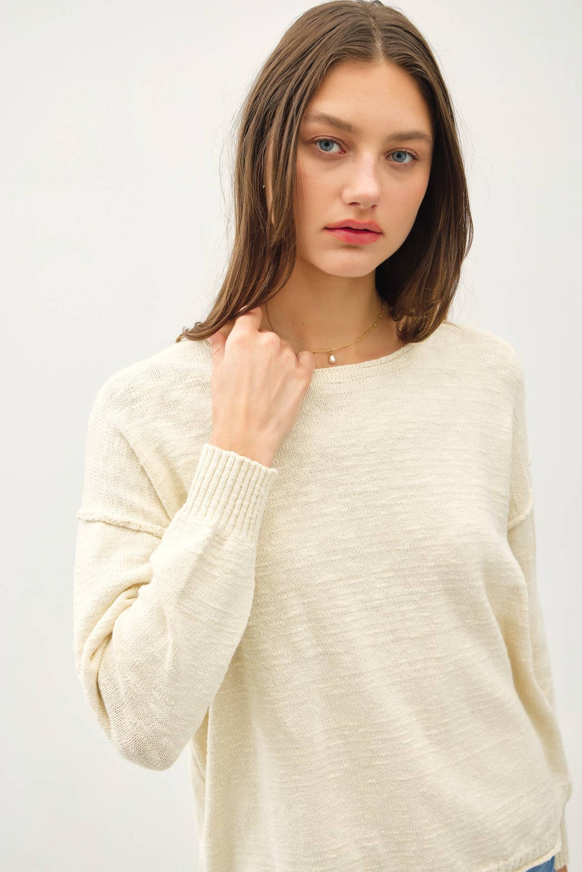 INSIDE OUT DROP SHOULDER PULLOVER SWEATER