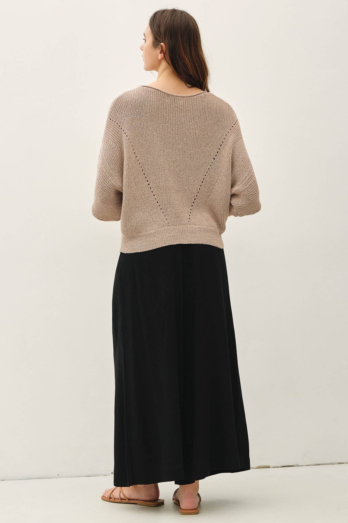 POINTELLE DOLMAN SLEEVE CROPPED SWEATER