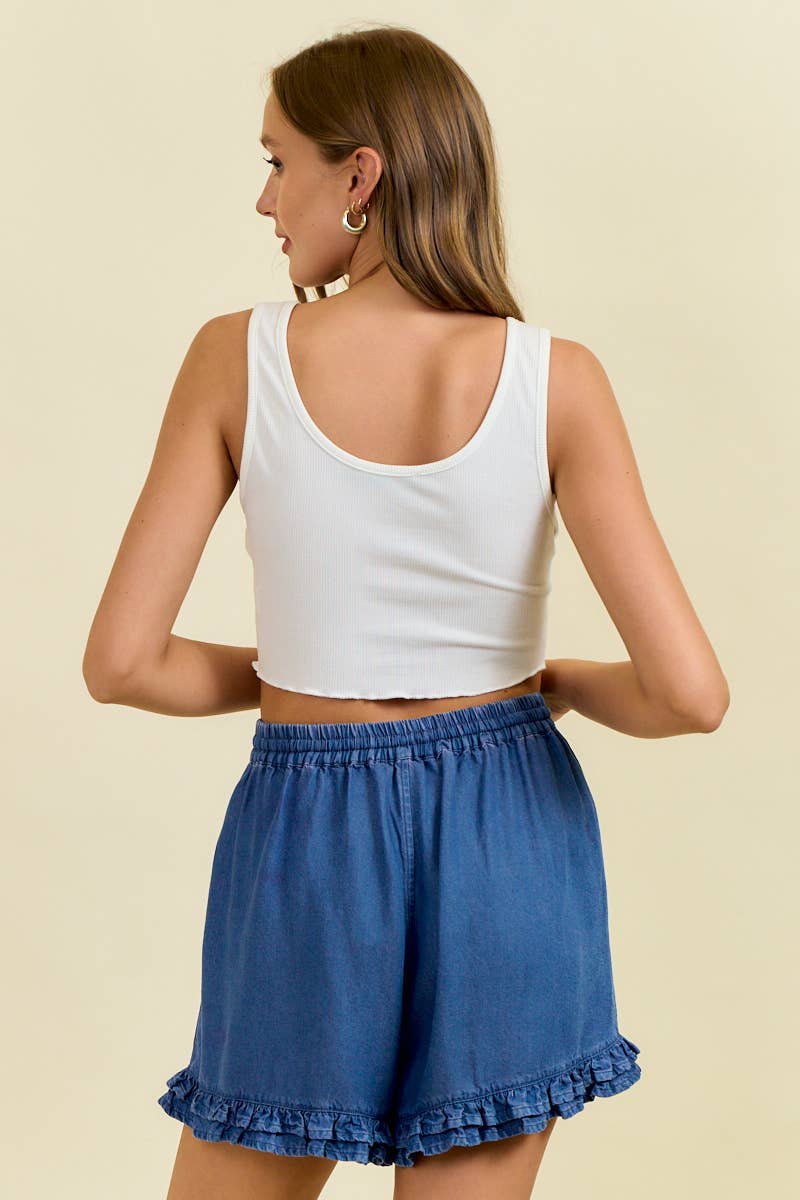 TENCEL RUFFLE SHORTS W/ TIE BELT
