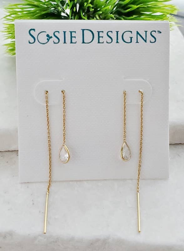 Gold Crystal Threader Earrings - Clear