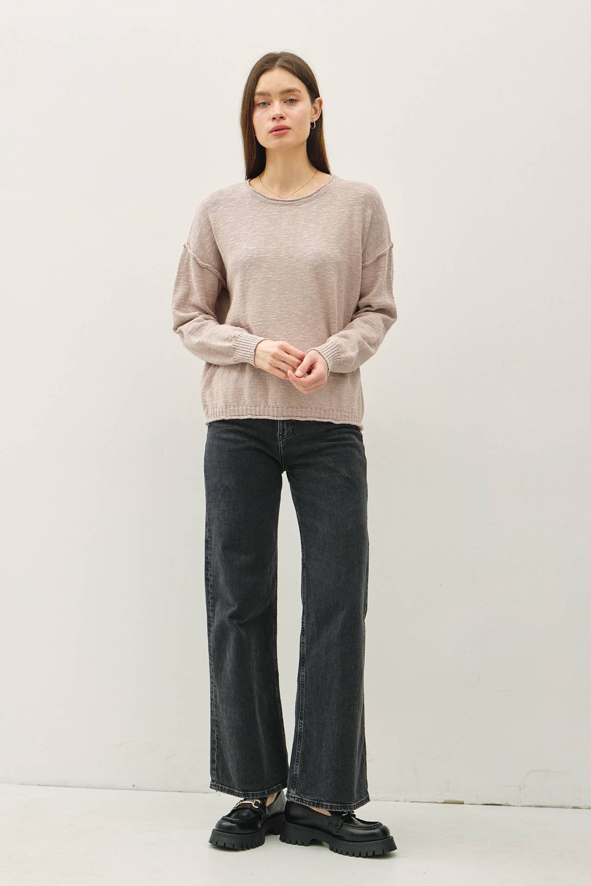 INSIDE OUT DROP SHOULDER PULLOVER SWEATER