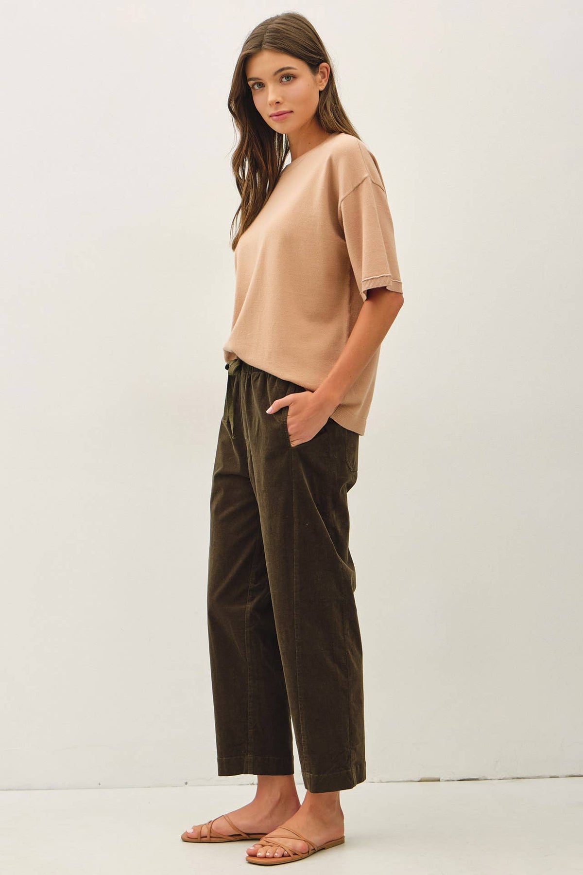 BOXY FIT HALF SLEEVE CREWNECK SWEATER