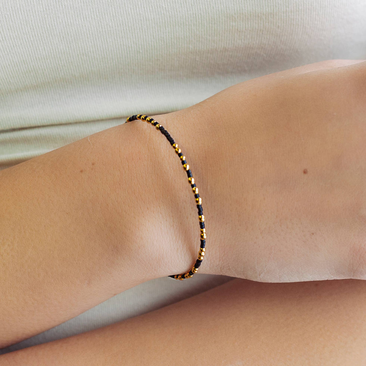 Confetti Beaded Bangle-Black, Delicate Stacking Bracelets