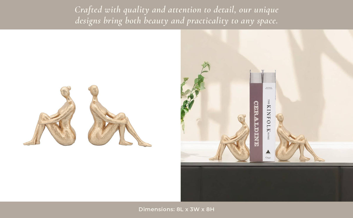 Bookends Set of 2 - Gold Resin Modern Lady Pair, 8 in.