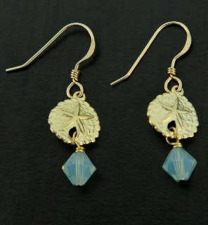 Gold Sand Dollar Earrings w/Pacific Opal