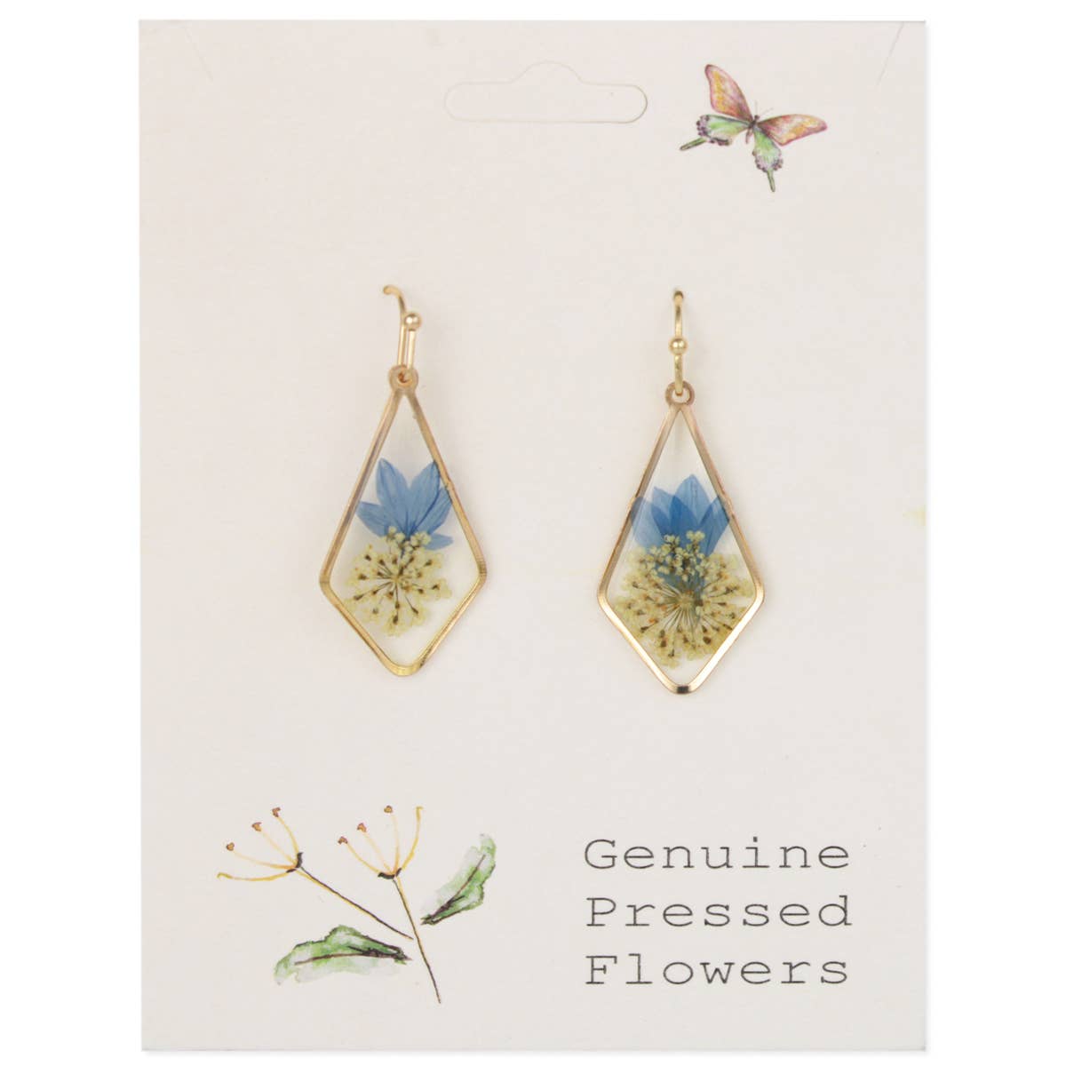 Blue Dried Flower Gold Diamond Earrings