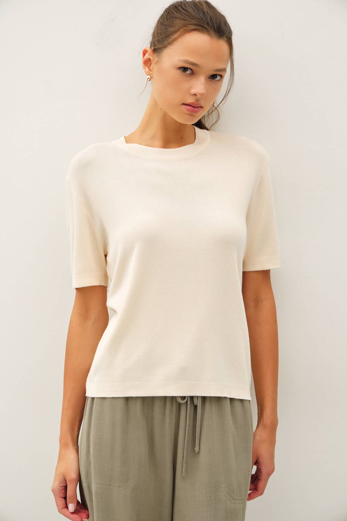 CASHMERE BLENDED SHORT SLEEVE SWEATER