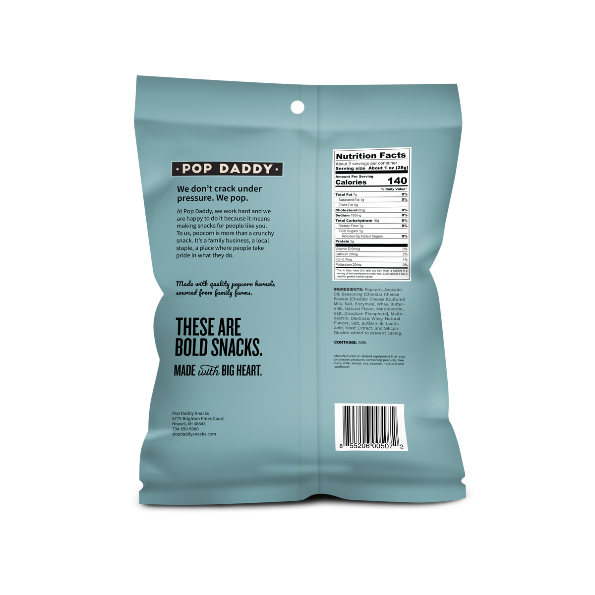 Pop Daddy – Real White Cheddar Flavored Popcorn 2.0oz