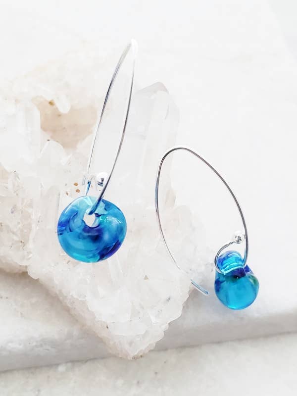 Curled Marquis Earrings in Azure Blue
