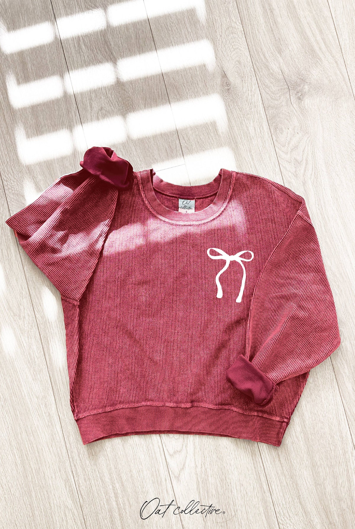 RIBBON BOW Cropped Thermal Vintage Pullover