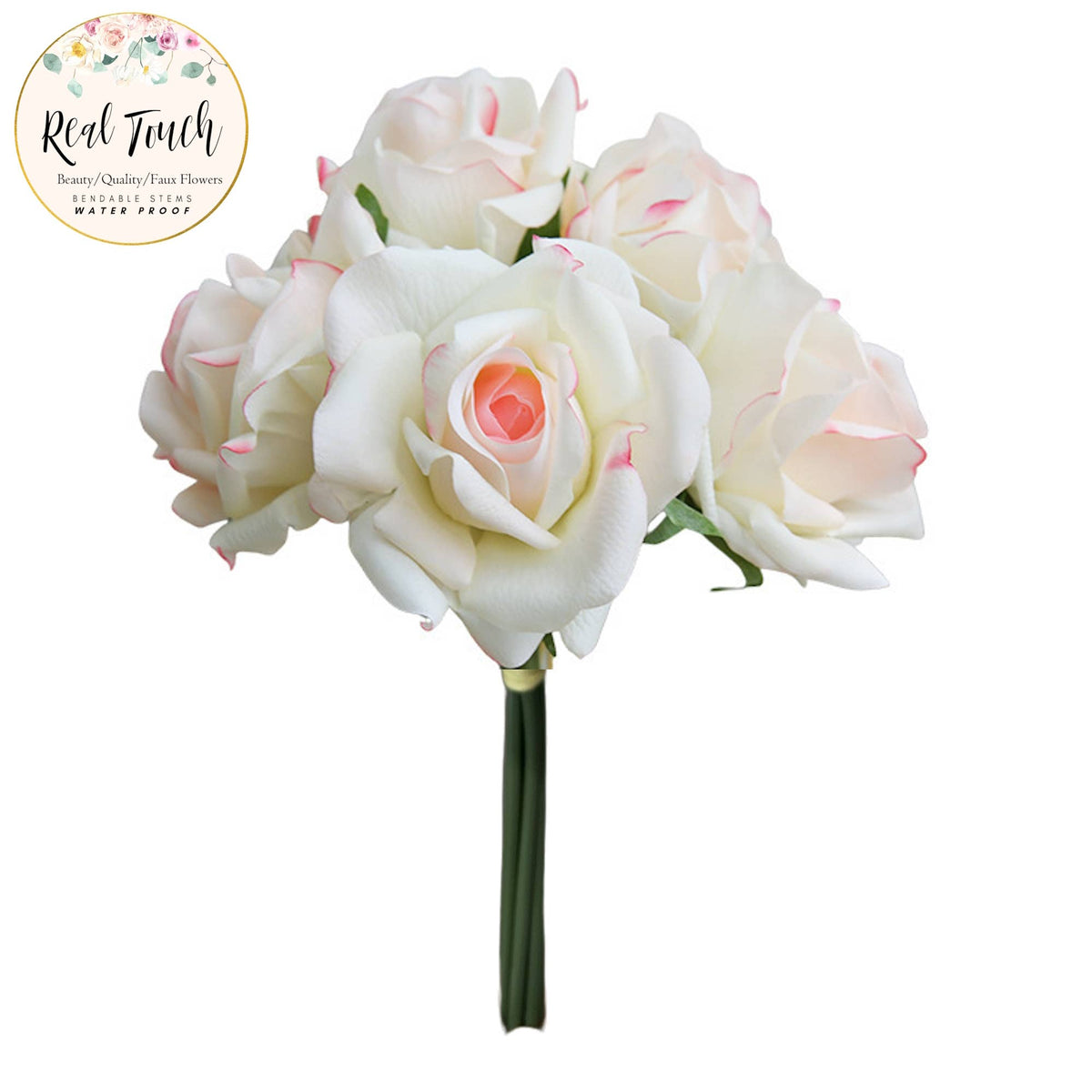 10" Pack of 5 Stems-Moisturized coating Real Touch Rose