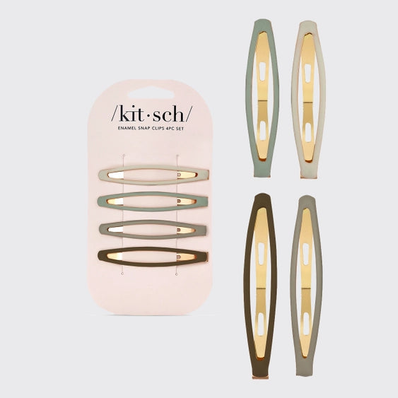 Enameled Elongated Eucalyptus 4 Piece Snap Clip Set