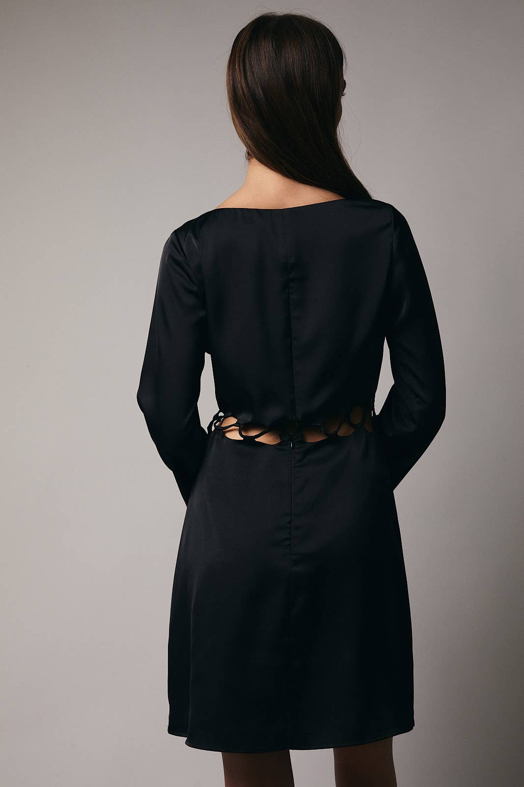 BOAT NECK LONG BELL SLEEVE CUT OUT DETAIL DRESS