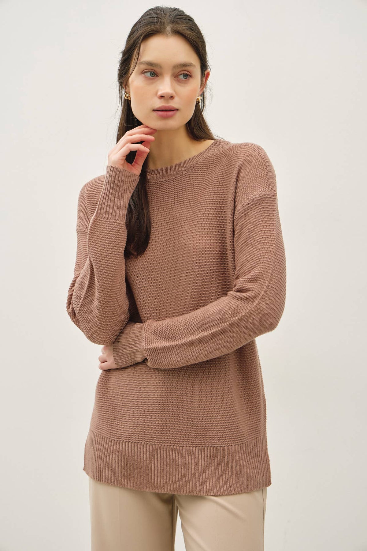 NEW COLOR-BASIC ROUND NECK BOYFRIEND FIT SWEATER